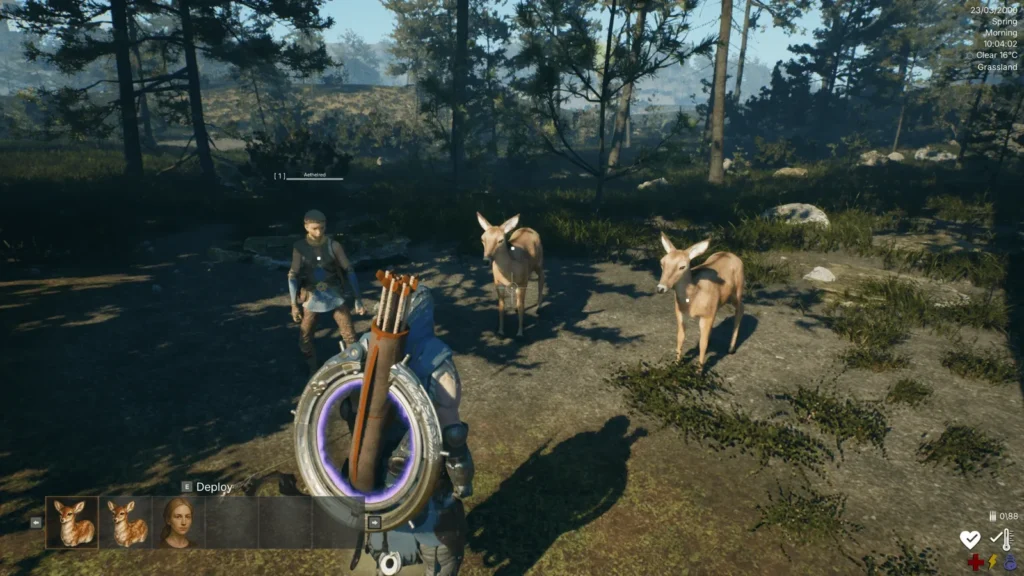 Player with companion animals in a forest